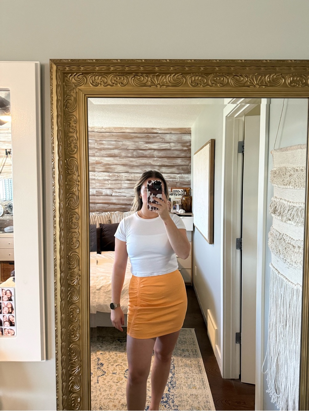 Zara Bright Orange Ruched Mini Skirt